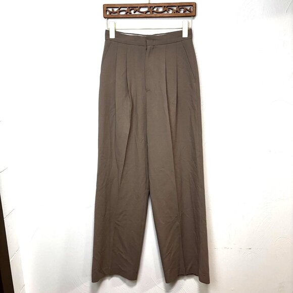 Another Dress Pants Beige Pleated Solid Straight Leg Relaxed Fit Wool Blend S - Picture 1 of 8